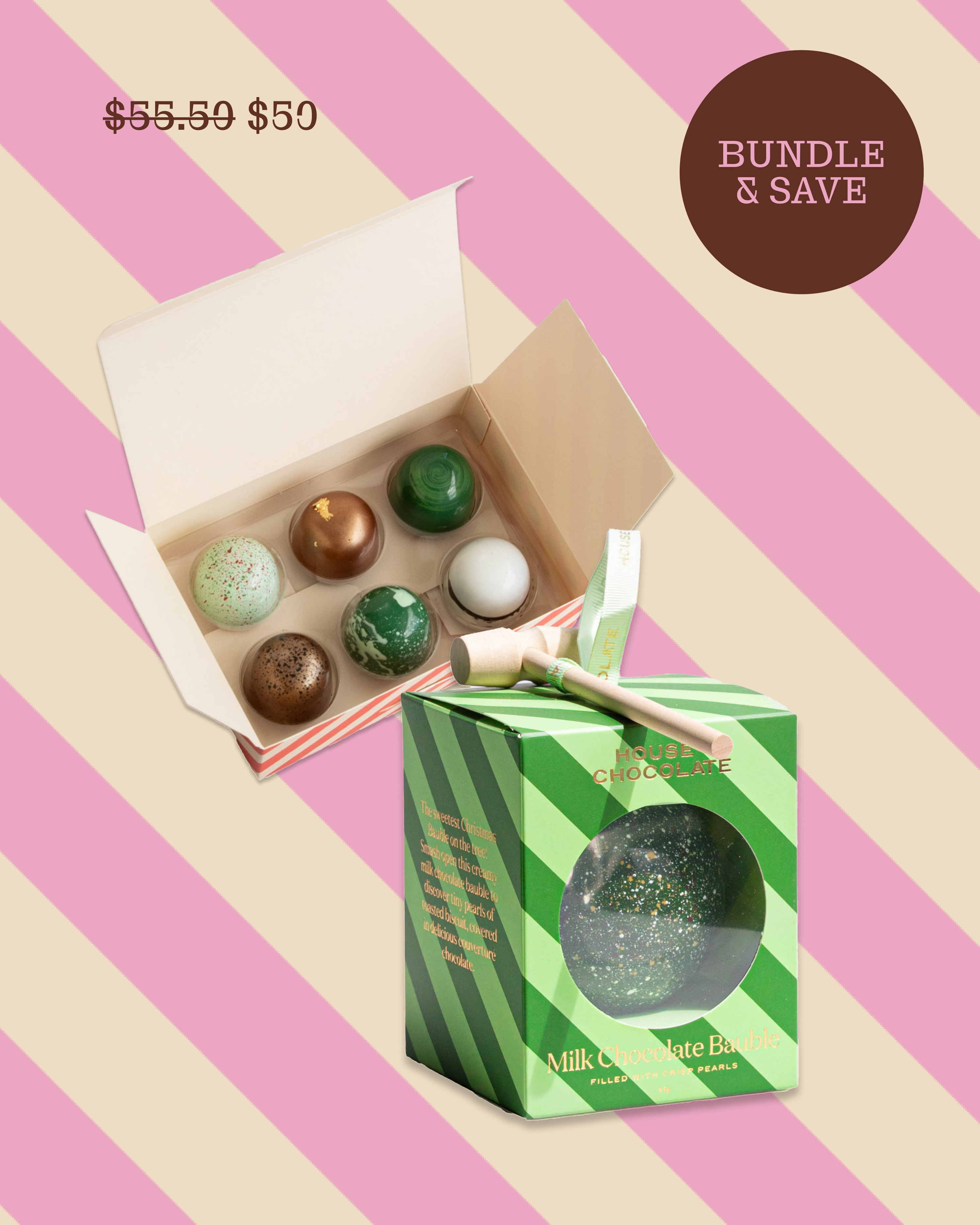 Smashable Chocolate Bauble & 6pc Christmas Bonbon Duo