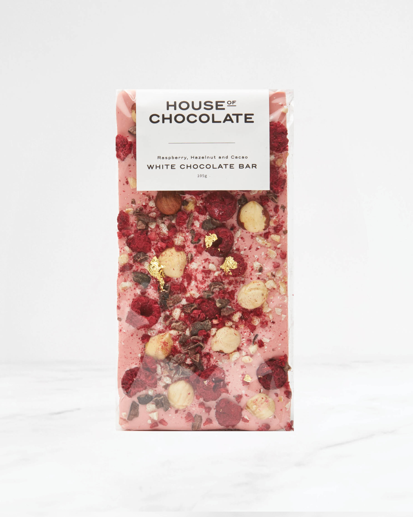 Freeze Dried Raspberry, Hazelnut & Cacao Nib White Chocolate Bar